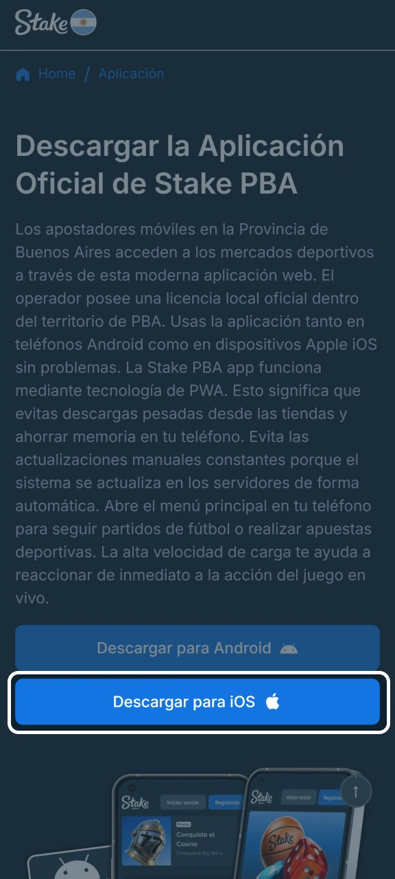Haz clic en el botón para iOS para obtener Stake.