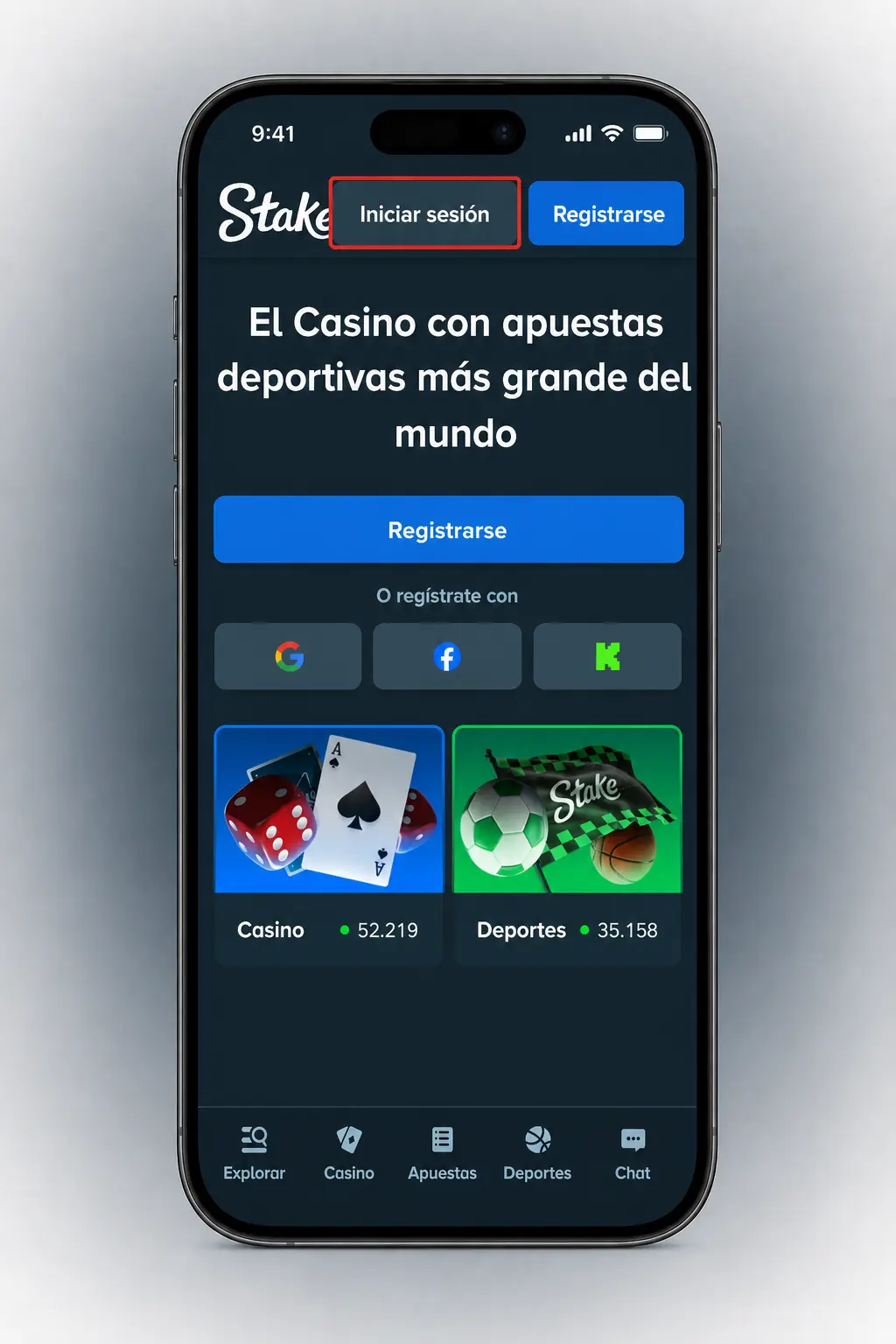 Pasos para iniciar sesión en la app móvil de Stake en dispositivos Android e iOS mediante instalación directa o acceso web