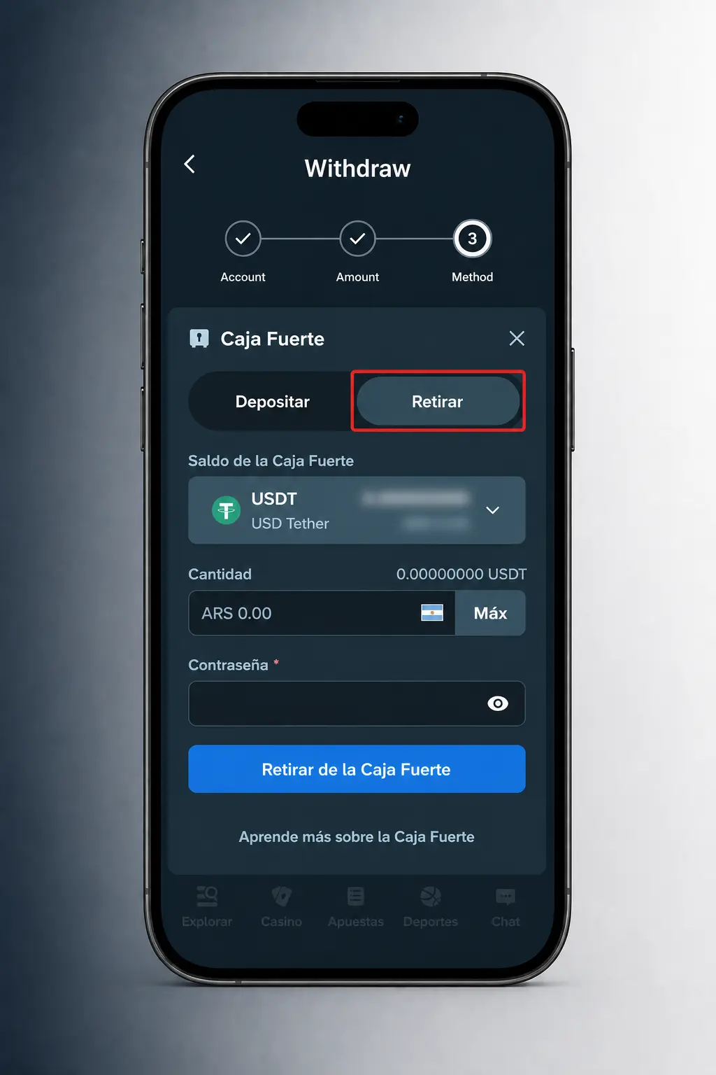 Pasos para retirar dinero de Stake: acceder al cajero, elegir método de pago, ingresar monto y confirmar la solicitud.