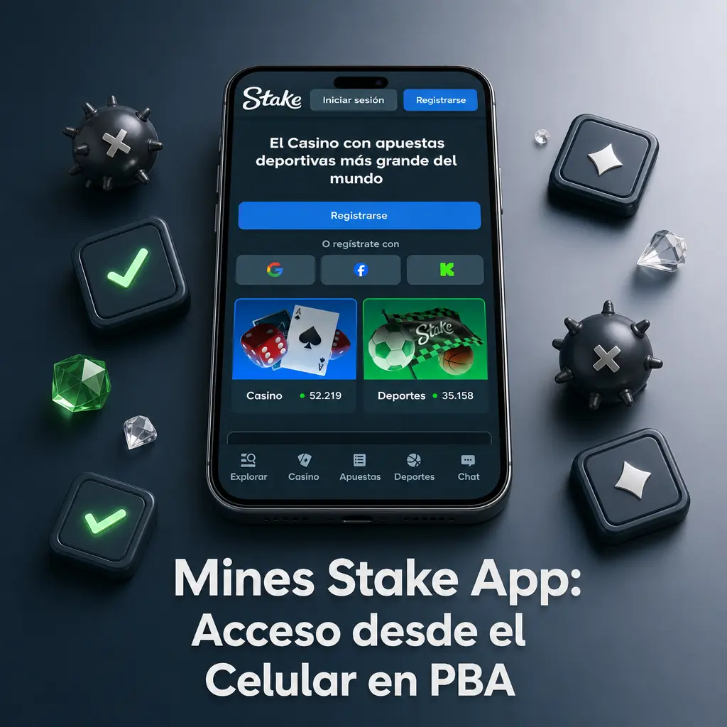 Acceso al juego Mines desde el celular en Stake para usuarios de la Provincia de Buenos Aires, vía navegador o app oficial.