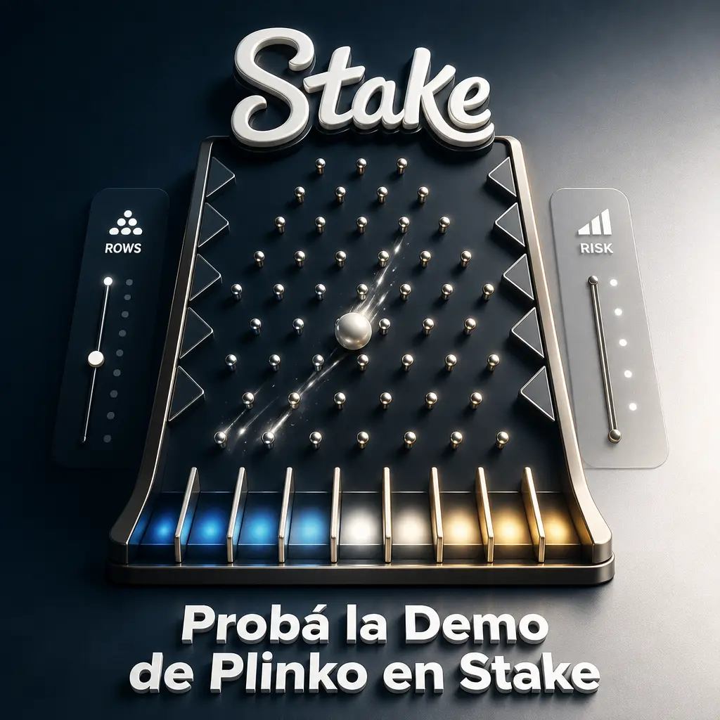 Demo gratuita de Plinko en Stake con crédito virtual, filas configurables y niveles de riesgo, sin registro ni depósito