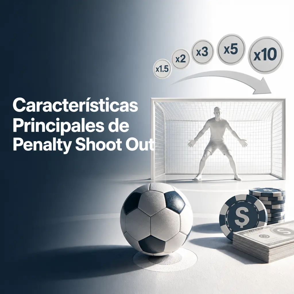 Características de Penalty Shoot Out en Stake: multiplicador acumulado, cobro anticipado, apuesta ajustable y rondas rápidas de pocos segundos.