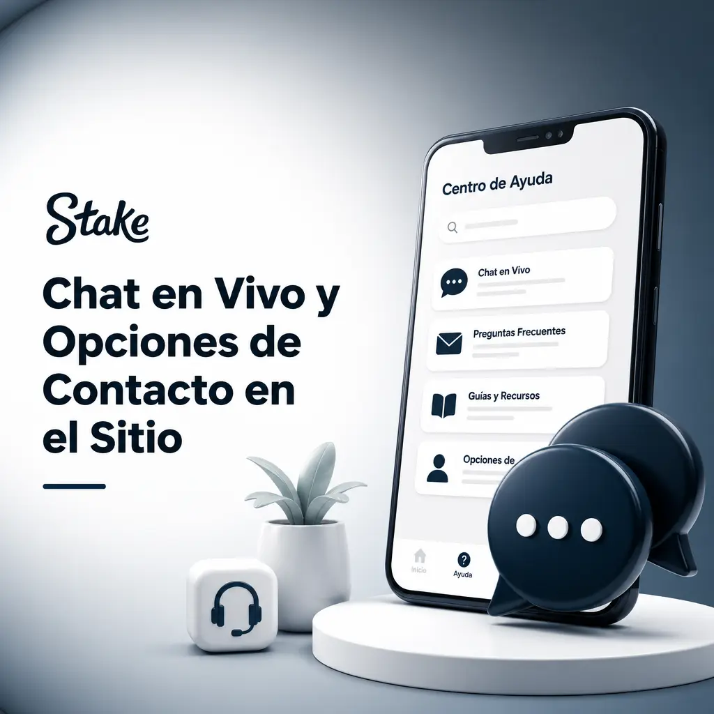 Ícono de chat en vivo y opciones de contacto en el sitio oficial de Stake para consultas y soporte.