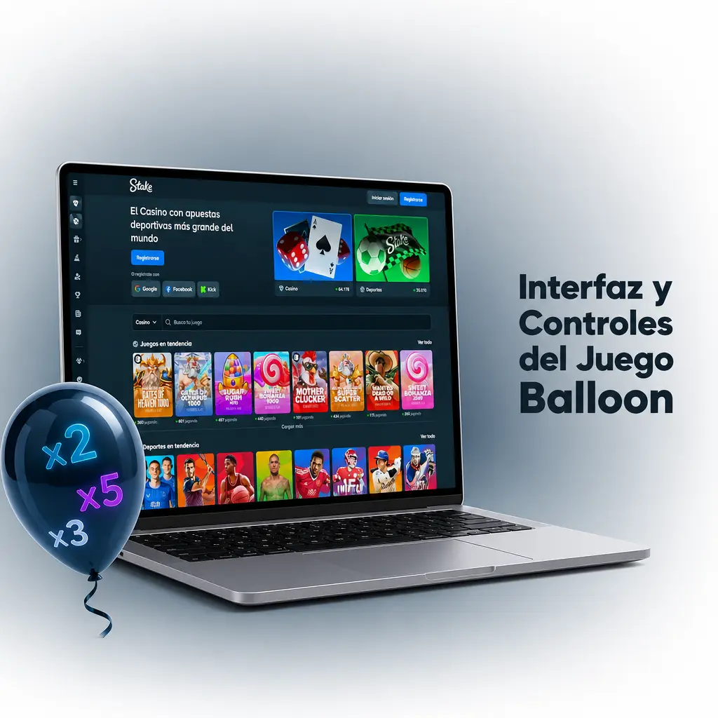 Panel de control del juego Balloon con apuesta, multiplicador, cash out, saldo e historial de rondas