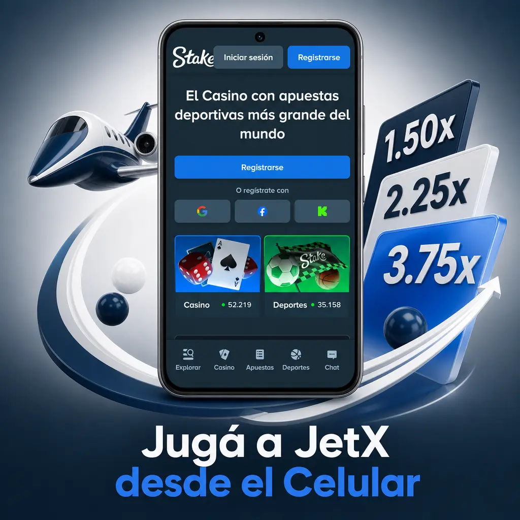 Jugá a JetX desde el celular en Stake, con interfaz táctil adaptada y controles de apuesta y Cash Out optimizados