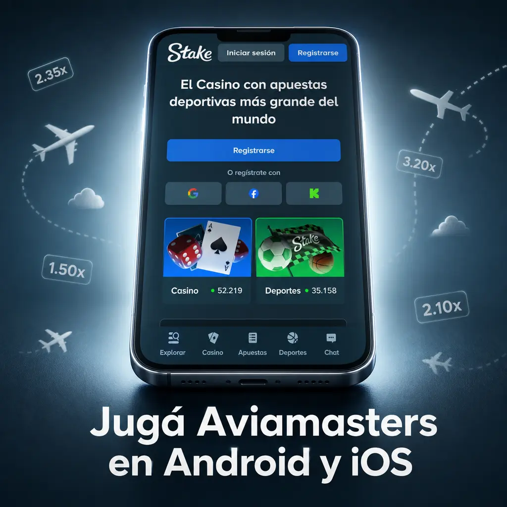 Aviamasters en Android e iOS a través de la app y el navegador de Stake, con acceso y saldo sincronizados.